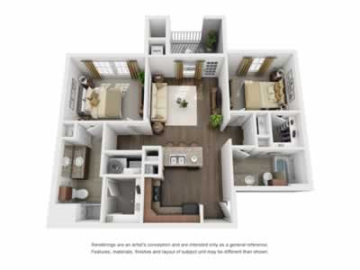 B1 - Two Bedroom / Two Bath - 955 Sq. Ft.*